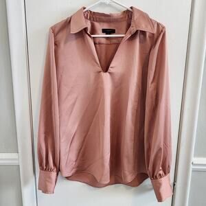J Crew Size Large Pink Collared Satin Back Crepe Popover Top Old Money